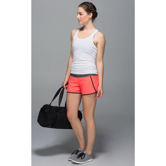 Lululemon Run Times Speed Short •8• Grapefruit Coral Orange Black Shorts - Picture 3 of 12